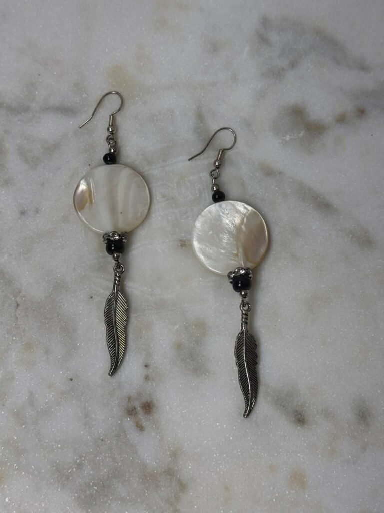 Home feather spirit shell earrings