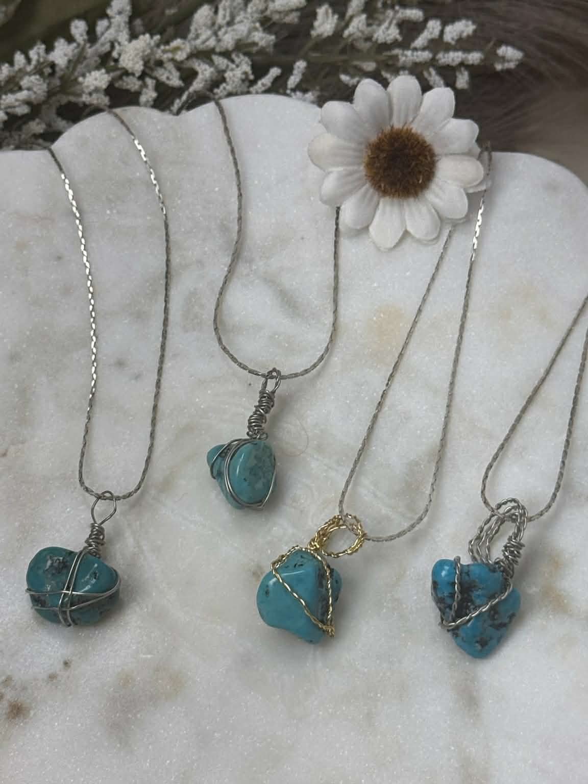 Home wrapped turquoise stone pendants
