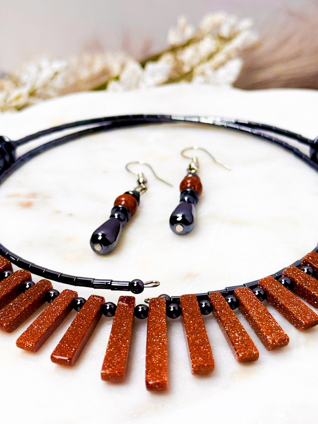 Home goldstone & hematite necklace set